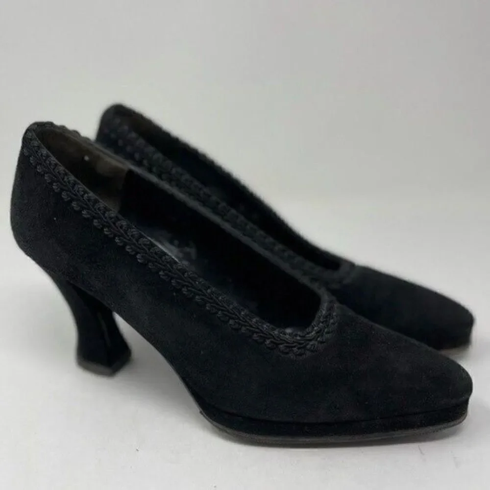 Karl Lagerfield 1980's Victorian style vintage heels black suede 6.5B BoxI
